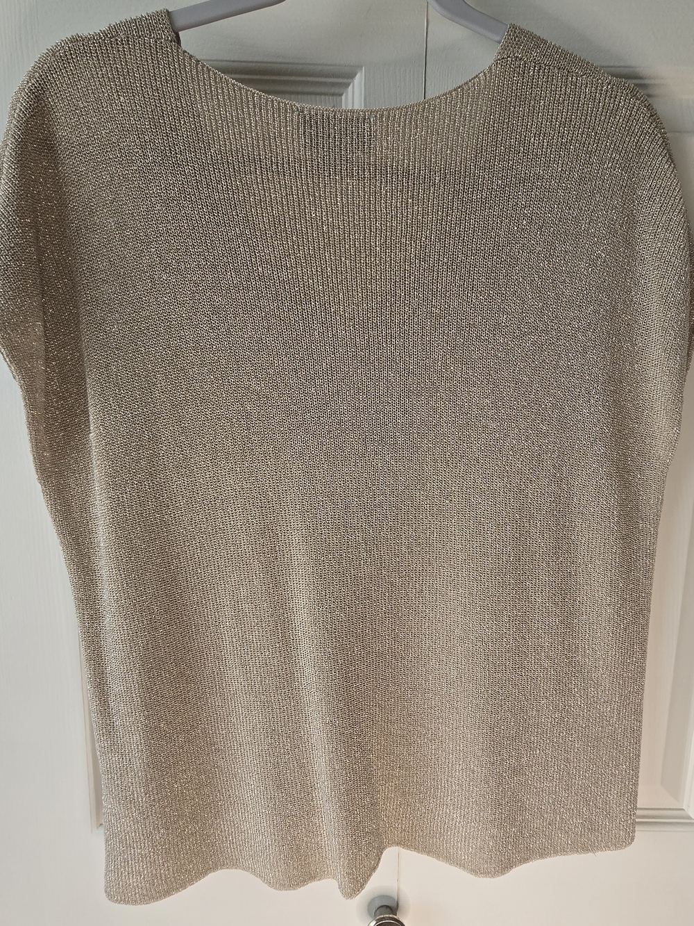 CeCe Metallic Knit V-Neck Top in Champagne - Picture 2 of 4